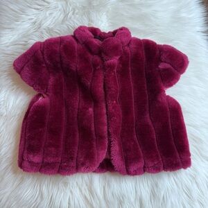 Children's Place Burgundy Faux Fur Cropped Jacket Size 14 XL